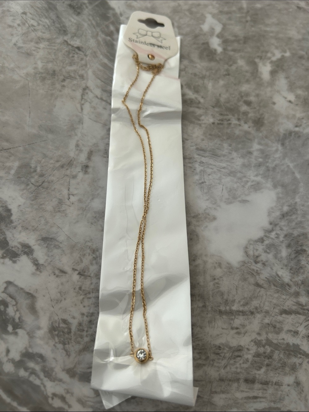 Gold Tone Pendant Necklace with Clear Crystal